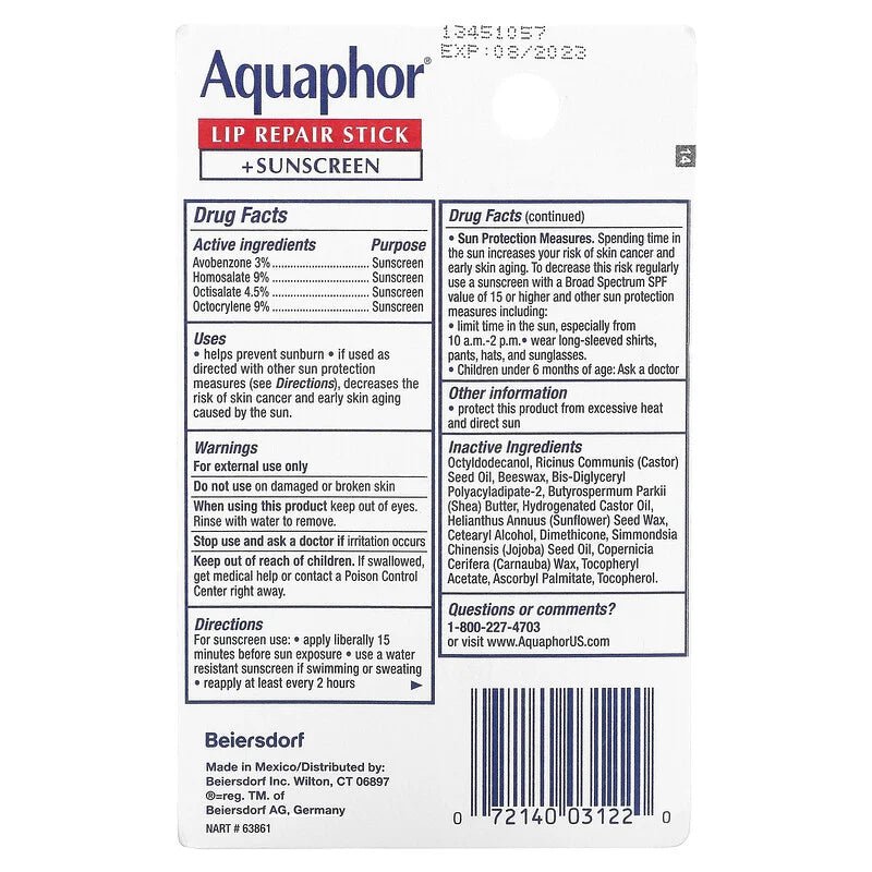 Aquaphor Lip Repair & Protect SPF 30 Stick Blister Card 0.17 Oz - MeStore - Aquaphor