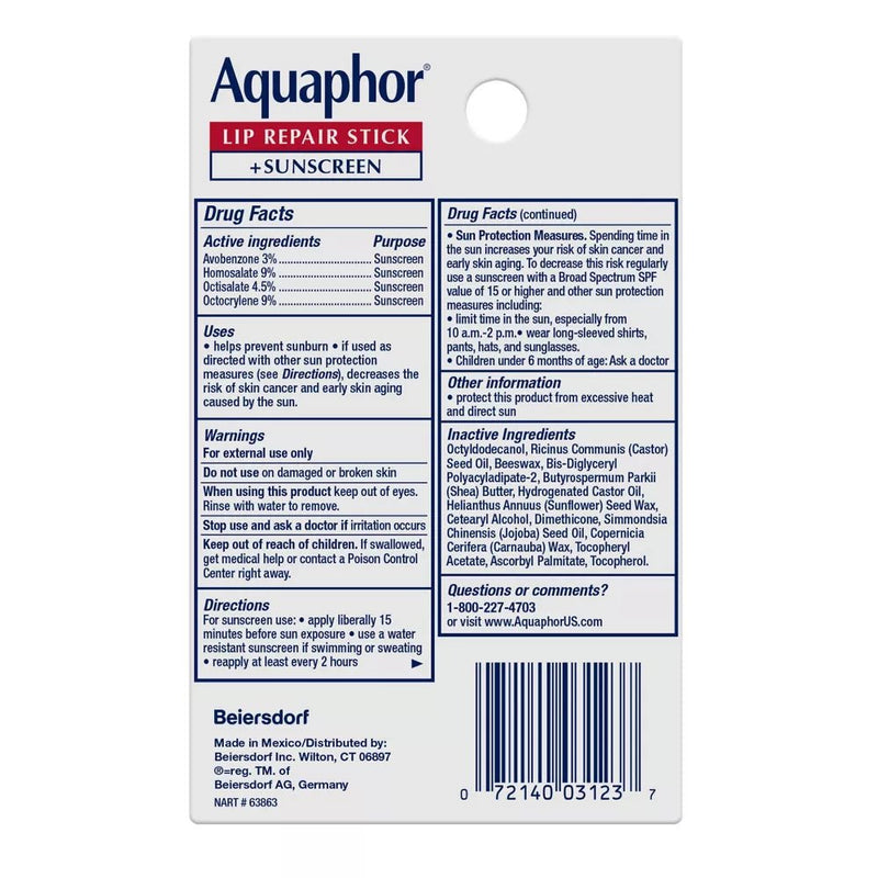 Aquaphor Lip Repair & Protect SPF 30 Stick Blister Card DUAL PACK 2 - 0.34 oz - MeStore - Aquaphor