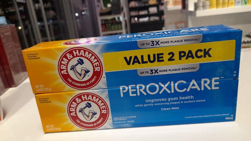 Arm & Hammer Peroxicare Toothpaste, Clean Mint Fluoride Toothpaste Twin Pack, 6 oz, 6 Pack - MeStore - Arm and Hammer