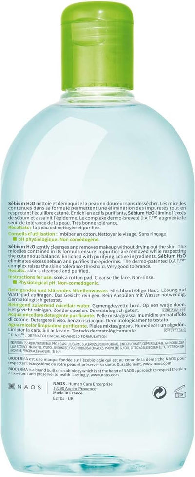 Bioderma Sebium H2o Mu Removing Micelle Solution 500ml - MeStore - BioDerma