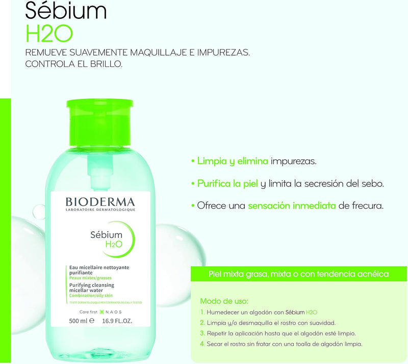 Bioderma Sebium H2o Mu Removing Micelle Solution 500ml - MeStore - BioDerma