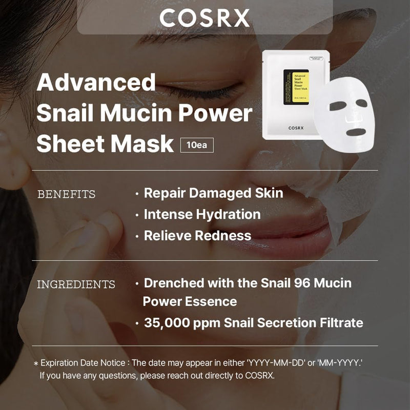 COSRX Advanced Snail Mucin Power Essence Sheet Mask 10ea - MeStore - COSRX