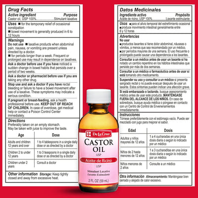 DE LA CRUZ CASTOR OIL USP LAXATIVE 2 fl. oz. - MeStore - DE LA CRUZ