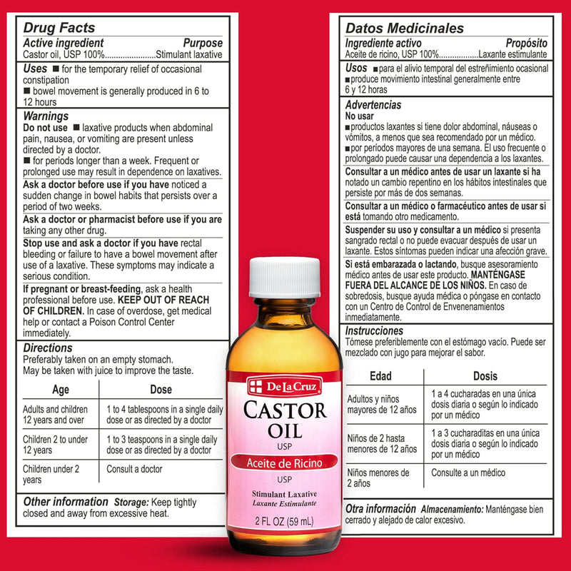 DE LA CRUZ CASTOR OIL USP LAXATIVE 2 fl. oz. - MeStore - DE LA CRUZ