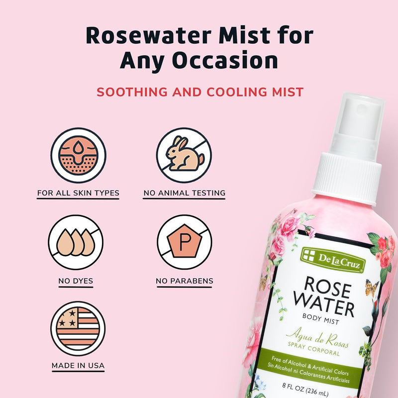 DE LA CRUZ ROSE WATER SPRAY 8 fl. oz. - MeStore - DE LA CRUZ