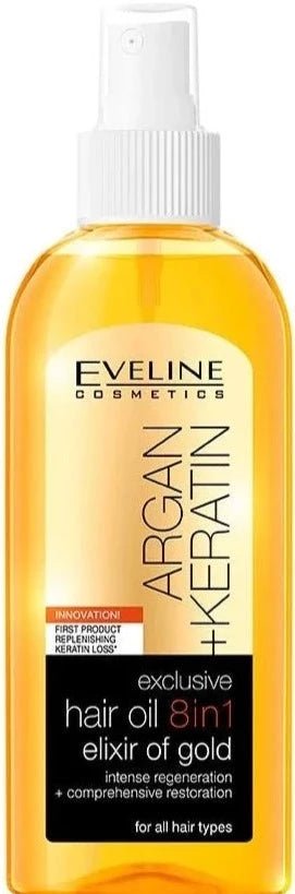 Eveline Argan + Keratin Exclusive Hair Oil 8 in1 Elixir Of Gold 150 Ml - MeStore - Eveline