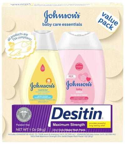 Johnson's Baby Care Essentials Gift Set Includes Baby Body Wash & Shampoo, Baby Lotion, & Diaper Rash Paste - 3pc - MeStore - Johnson's