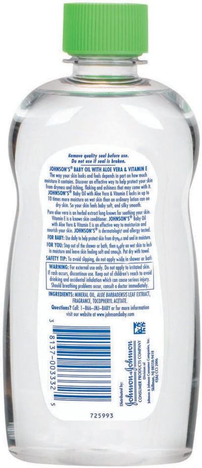 Johnson's Baby Oil, Aloe Vera and Vitamin E, 14 Fl Oz - MeStore - Johnson's