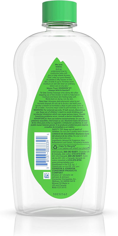 Johnson's Baby Oil, Aloe Vera and Vitamin E, 20 Fl Oz - MeStore - Johnson's