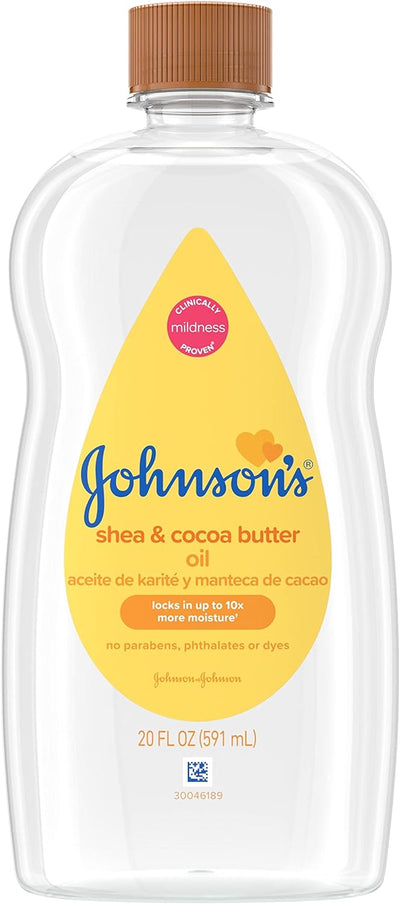 Johnson's Baby Oil, Mineral Oil Enriched with Shea & Cocoa Butter to Prevent Moisture Loss, Hypoallergenic, 20 fl. oz - MeStore - Johnson's