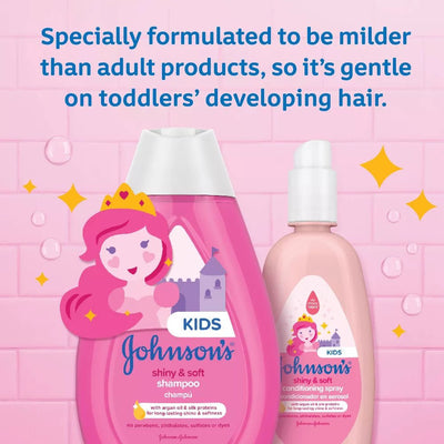 Johnson's Shiny & Soft Kids' Hair Conditioning Spray, Argan Oil & Silk Proteins, for Toddlers' Hair - 10 fl oz - MeStore - Johnson's