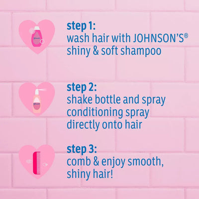 Johnson's Shiny & Soft Kids' Hair Conditioning Spray, Argan Oil & Silk Proteins, for Toddlers' Hair - 10 fl oz - MeStore - Johnson's