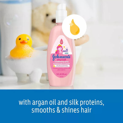 Johnson's Shiny & Soft Kids' Hair Conditioning Spray, Argan Oil & Silk Proteins, for Toddlers' Hair - 10 fl oz - MeStore - Johnson's