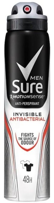 Sure Spray 250Ml Mens Invisible Antibacterial Odour - MeStore - Sure