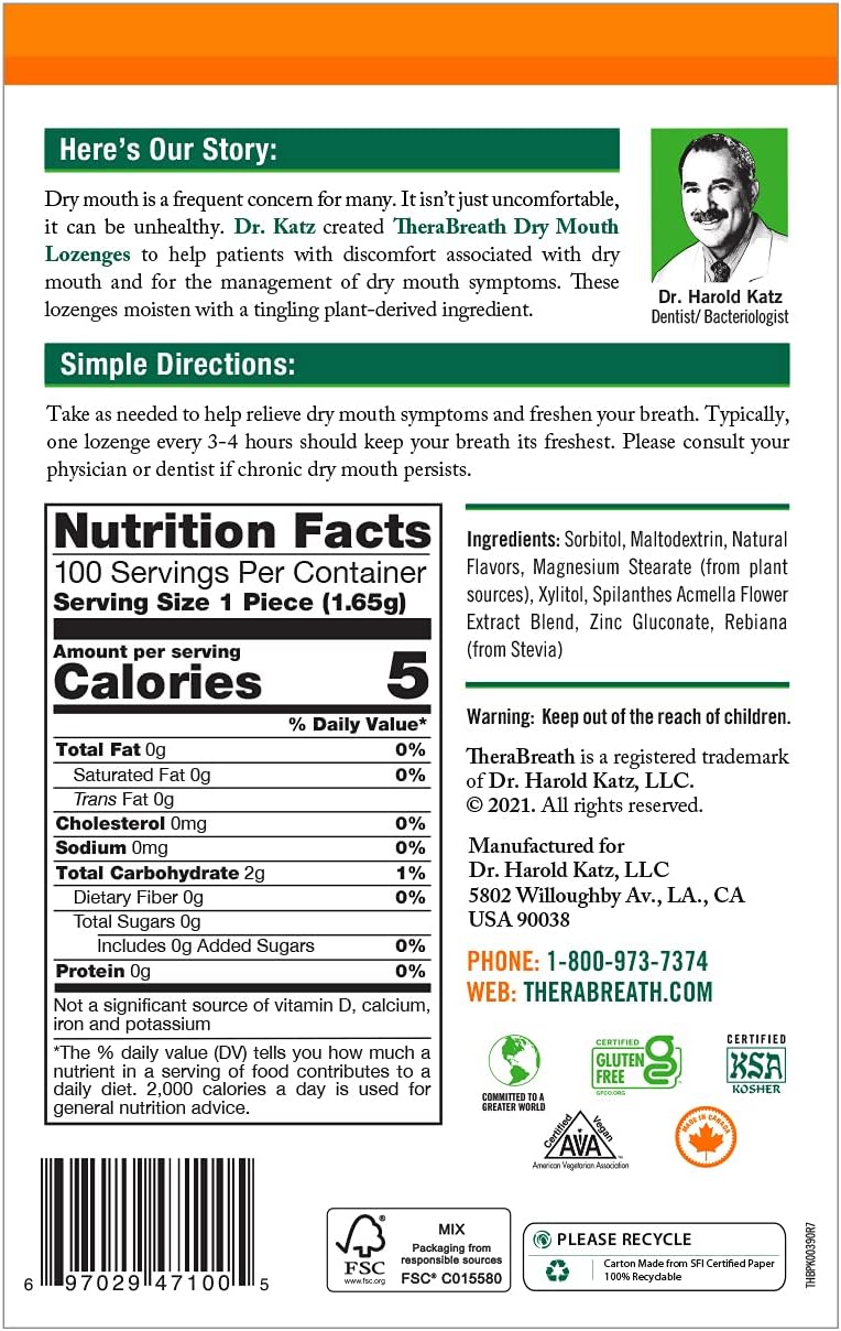 TheraBreath Dry Mouth Lozenges Mandarin Mint 100ct - MeStore - TheraBreath